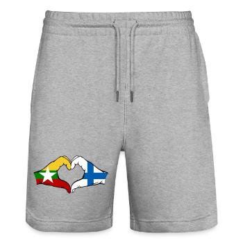 Myanmar Finlande Drapeau Mains Coeur Forme - Short de jogging bio TRAINER Stanley/Stella unisexe - gris chiné - Devant - Nik (191cm) & Marisol (170cm)