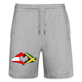 Autriche Jamaïque Drapeau Mains Coeur Forme - Short de jogging bio TRAINER Stanley/Stella unisexe - gris chiné - Devant - Nik (191cm) & Marisol (170cm)