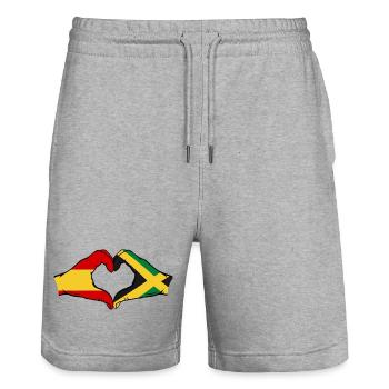 Espagne Jamaïque Drapeau Mains Coeur Forme - Short de jogging bio TRAINER Stanley/Stella unisexe - gris chiné - Devant - Nik (191cm) & Marisol (170cm)