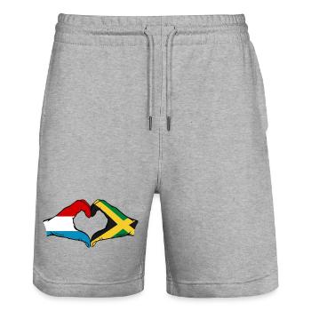 Luxembourg Jamaïque Drapeau Mains Coeur Forme - Short de jogging bio TRAINER Stanley/Stella unisexe - gris chiné - Devant - Nik (191cm) & Marisol (170cm)