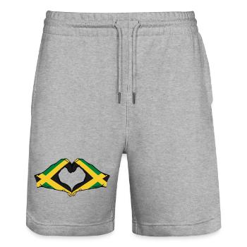 Jamaica Flag Hands Heart Shape - Stanley/Stella Trainer Unisex Organic Jogging Shorts - heather grey - Front - Nik (191cm) & Marisol (170cm)