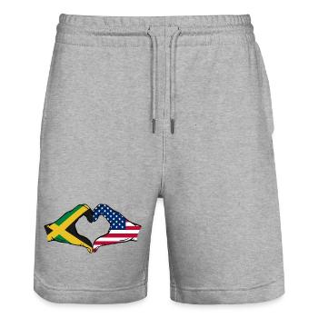 Jamaïque États-Unis Mains Forme de coeur - Short de jogging bio TRAINER Stanley/Stella unisexe - gris chiné - Devant - Nik (191cm) & Marisol (170cm)