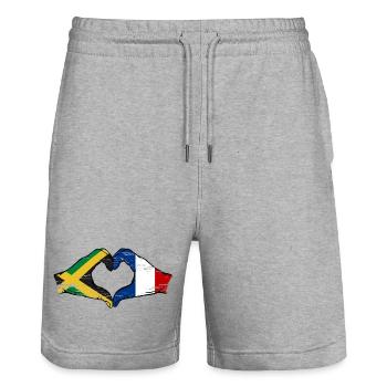Jamaïque France Mains Forme Coeur Utilisé - Short de jogging bio TRAINER Stanley/Stella unisexe - gris chiné - Devant - Nik (191cm) & Marisol (170cm)