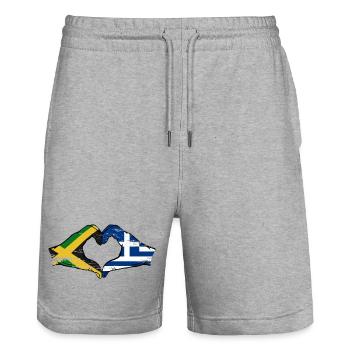 Jamaica Greece Hands Heart Shape Used - Stanley/Stella Trainer Unisex Organic Jogging Shorts - heather grey - Front - Nik (191cm) & Marisol (170cm)