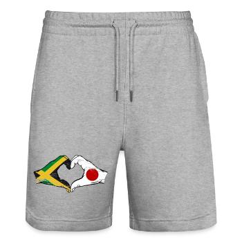 Jamaïque Japon Mains Forme Coeur Utilisé - Short de jogging bio TRAINER Stanley/Stella unisexe - gris chiné - Devant - Nik (191cm) & Marisol (170cm)