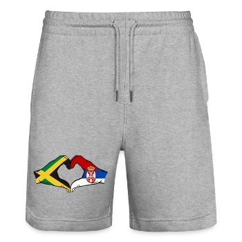 Jamaïque Serbie Mains Forme de coeur - Short de jogging bio TRAINER Stanley/Stella unisexe - gris chiné - Devant - Nik (191cm) & Marisol (170cm)