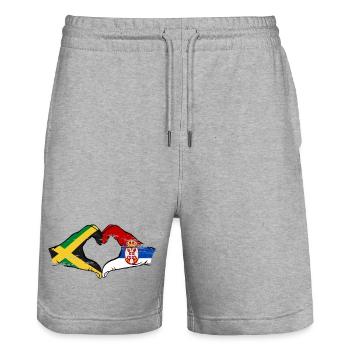 Jamaïque Serbie Mains Forme de Coeur Utilisé - Short de jogging bio TRAINER Stanley/Stella unisexe - gris chiné - Devant - Nik (191cm) & Marisol (170cm)