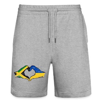 Jamaïque Ukraine Mains Forme de Coeur Utilisé - Short de jogging bio TRAINER Stanley/Stella unisexe - gris chiné - Devant - Nik (191cm) & Marisol (170cm)