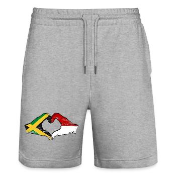 Jamaïque Indonésie mains forme de coeur utilisé - Short de jogging bio TRAINER Stanley/Stella unisexe - gris chiné - Devant - Nik (191cm) & Marisol (170cm)
