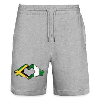 Jamaïque Nigeria Mains Forme de coeur Utilisé - Short de jogging bio TRAINER Stanley/Stella unisexe - gris chiné - Devant - Nik (191cm) & Marisol (170cm)