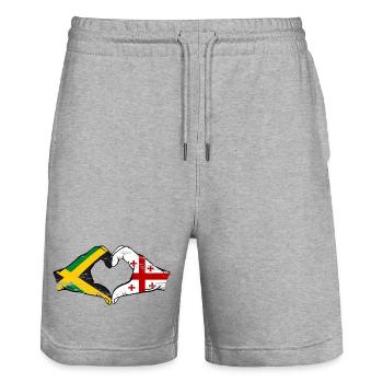 Jamaïque Géorgie Mains Forme de coeur Utilisé - Short de jogging bio TRAINER Stanley/Stella unisexe - gris chiné - Devant - Nik (191cm) & Marisol (170cm)
