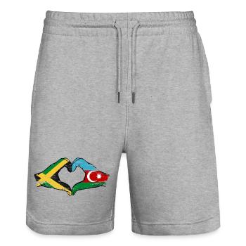 Jamaica Azerbaijan Hands Heart Shape Used - Stanley/Stella Trainer Unisex Organic Jogging Shorts - heather grey - Front - Nik (191cm) & Marisol (170cm)