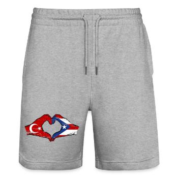 Turkey Puerto Rico Hands Heart Shape Used - Stanley/Stella Trainer Unisex Organic Jogging Shorts - heather grey - Front - Nik (191cm) & Marisol (170cm)