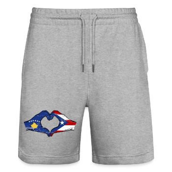 Kosovo Puerto Rico Hands Heart Shape Used - Stanley/Stella Trainer Unisex Organic Jogging Shorts - heather grey - Front - Nik (191cm) & Marisol (170cm)