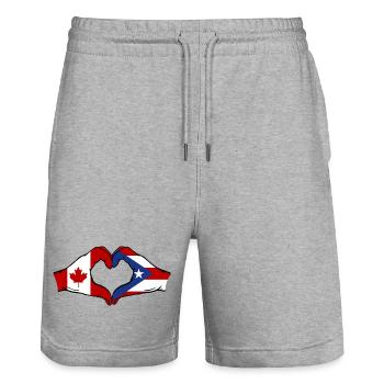 Canada Puerto Rico Hands Heart Shape - Stanley/Stella Trainer Unisex Organic Jogging Shorts - heather grey - Front - Nik (191cm) & Marisol (170cm)