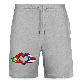 Portugal Puerto Rico Hands Heart Shape - Stanley/Stella Trainer Unisex Organic Jogging Shorts - heather grey - Front - Nik (191cm) & Marisol (170cm)