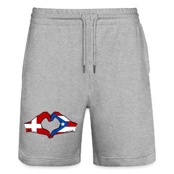 Denmark Puerto Rico Hands Heart Shape - Stanley/Stella Trainer Unisex Organic Jogging Shorts - heather grey - Front - Nik (191cm) & Marisol (170cm)