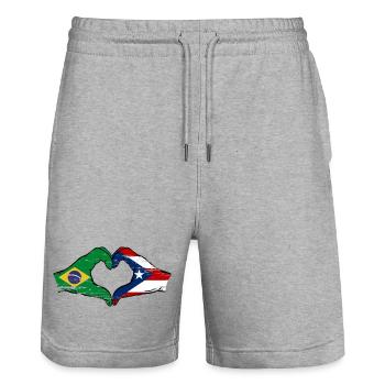 Brésil Porto Rico drapeau mains forme de coeur utilisé - Short de jogging bio TRAINER Stanley/Stella unisexe - gris chiné - Devant - Nik (191cm) & Marisol (170cm)