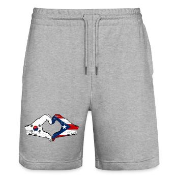 South Korea Puerto Rico Flag Hands Heart Shape Used - Stanley/Stella Trainer Unisex Organic Jogging Shorts - heather grey - Front - Nik (191cm) & Marisol (170cm)