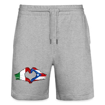 Italy Puerto Rico flag hands heart shape used - Stanley/Stella Trainer Unisex Organic Jogging Shorts - heather grey - Front - Nik (191cm) & Marisol (170cm)