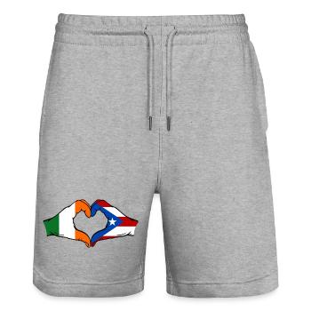 Irland Puerto Rico Flagge Hände Herzform - Stanley/Stella Unisex Bio Joggingshorts Trainer  - Grau meliert - Vorne - Nik (191cm) & Marisol (170cm)