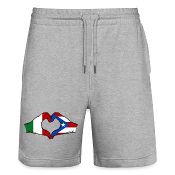 Italy Puerto Rico Flag Hands Heart Shape - Stanley/Stella Trainer Unisex Organic Jogging Shorts - heather grey - Front - Nik (191cm) & Marisol (170cm)