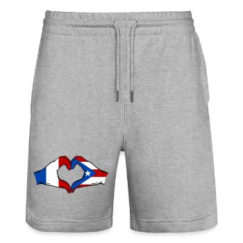 France Porto Rico Drapeau Mains Coeur Forme - Short de jogging bio TRAINER Stanley/Stella unisexe - gris chiné - Devant - Nik (191cm) & Marisol (170cm)