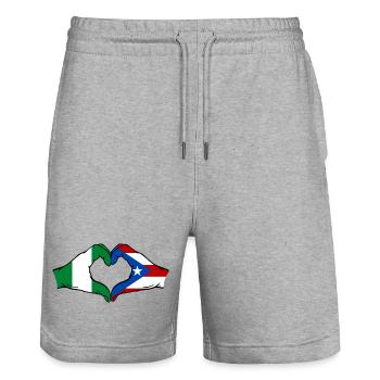 Nigeria Puerto Rico Flag Hands Heart Shape - Stanley/Stella Trainer Unisex Organic Jogging Shorts - heather grey - Front - Nik (191cm) & Marisol (170cm)