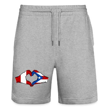 Peru Puerto Rico Flagge Hände Herzform - Stanley/Stella Unisex Bio Joggingshorts Trainer  - Grau meliert - Vorne - Nik (191cm) & Marisol (170cm)
