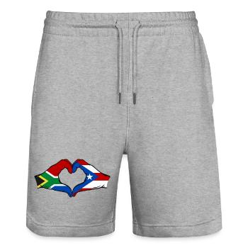 South Africa Puerto Rico Flag Hands Heart Shape - Stanley/Stella Trainer Unisex Organic Jogging Shorts - heather grey - Front - Nik (191cm) & Marisol (170cm)