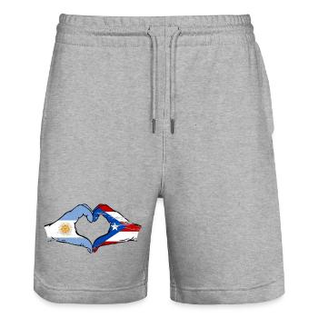 Argentina Puerto Rico Flag Hands Heart Shape Used - Stanley/Stella Trainer Unisex Organic Jogging Shorts - heather grey - Front - Nik (191cm) & Marisol (170cm)