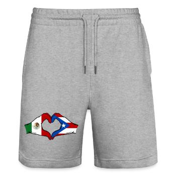 Mexique Porto Rico Drapeau Mains Coeur Forme - Short de jogging bio TRAINER Stanley/Stella unisexe - gris chiné - Devant - Nik (191cm) & Marisol (170cm)