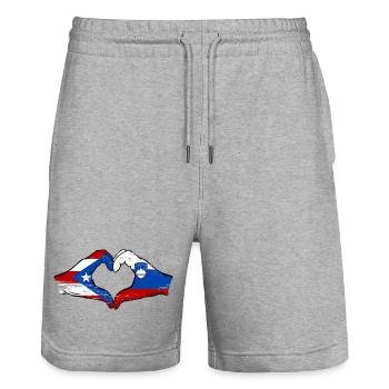 Porto Rico Slovénie drapeau mains forme de coeur utilisé - Short de jogging bio TRAINER Stanley/Stella unisexe - gris chiné - Devant - Nik (191cm) & Marisol (170cm)