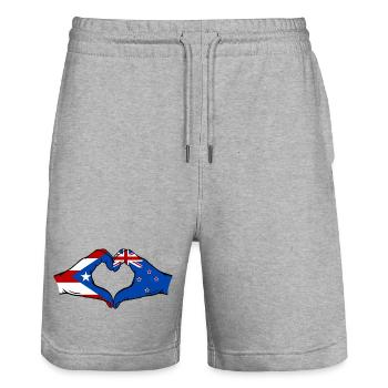 Puerto Rico New Zealand Flag Hands Heart Shape - Stanley/Stella Trainer Unisex Organic Jogging Shorts - heather grey - Front - Nik (191cm) & Marisol (170cm)