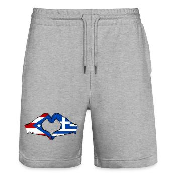 Puerto Rico Greece Flag Hands Heart Shape - Stanley/Stella Trainer Unisex Organic Jogging Shorts - heather grey - Front - Nik (191cm) & Marisol (170cm)