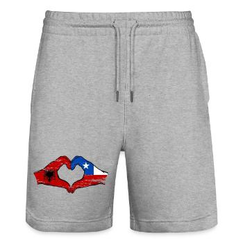 Albanie Chili drapeau mains forme de coeur utilisé - Short de jogging bio TRAINER Stanley/Stella unisexe - gris chiné - Devant - Nik (191cm) & Marisol (170cm)