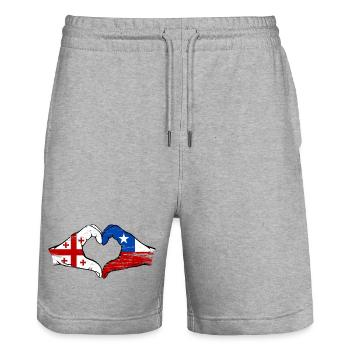 Géorgie Chili Drapeau Mains Coeur Forme Utilisé - Short de jogging bio TRAINER Stanley/Stella unisexe - gris chiné - Devant - Nik (191cm) & Marisol (170cm)