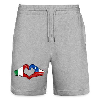 Italy Chile flag hands heart shape used - Stanley/Stella Trainer Unisex Organic Jogging Shorts - heather grey - Front - Nik (191cm) & Marisol (170cm)
