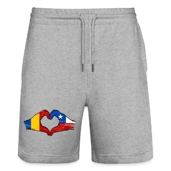 Roumanie Chili Drapeau Mains Coeur Forme Utilisé - Short de jogging bio TRAINER Stanley/Stella unisexe - gris chiné - Devant - Nik (191cm) & Marisol (170cm)