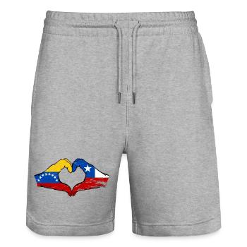 Venezuela Chili Drapeau Mains Coeur Forme Utilisé - Short de jogging bio TRAINER Stanley/Stella unisexe - gris chiné - Devant - Nik (191cm) & Marisol (170cm)