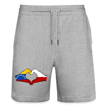 Venezuela Poland Flag Hands Heart Shape - Stanley/Stella Trainer Unisex Organic Jogging Shorts - heather grey - Front - Nik (191cm) & Marisol (170cm)