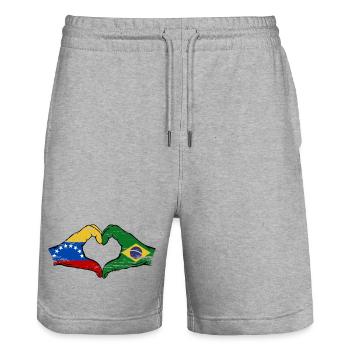 Venezuela Brésil Drapeau Mains Coeur Forme Utilisé - Short de jogging bio TRAINER Stanley/Stella unisexe - gris chiné - Devant - Nik (191cm) & Marisol (170cm)