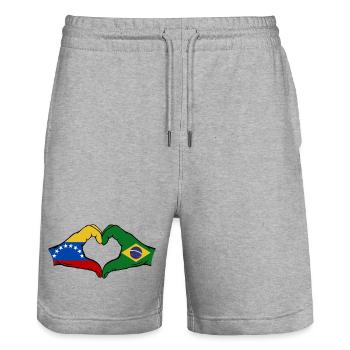 Venezuela Brésil Drapeau Mains Coeur Forme - Short de jogging bio TRAINER Stanley/Stella unisexe - gris chiné - Devant - Nik (191cm) & Marisol (170cm)