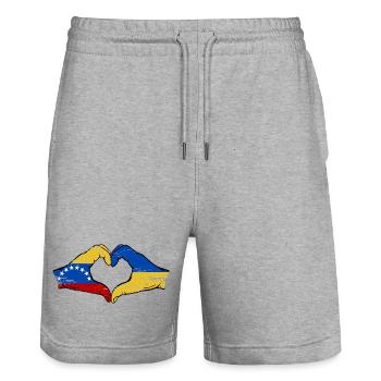 Venezuela Ukraine drapeau mains forme de coeur utilisé - Short de jogging bio TRAINER Stanley/Stella unisexe - gris chiné - Devant - Nik (191cm) & Marisol (170cm)
