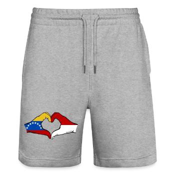 Venezuela Indonesia Flag Hands Heart Shape - Stanley/Stella Trainer Unisex Organic Jogging Shorts - heather grey - Front - Nik (191cm) & Marisol (170cm)