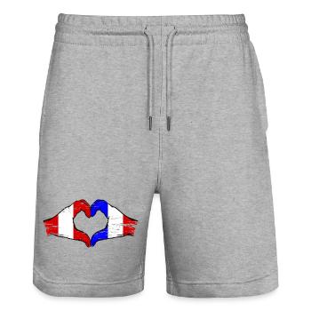 Peru France Hands Heart Shape Used - Stanley/Stella Trainer Unisex Organic Jogging Shorts - heather grey - Front - Nik (191cm) & Marisol (170cm)