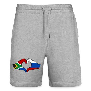 Afrique du Sud Russie Drapeau Mains Coeur Forme - Short de jogging bio TRAINER Stanley/Stella unisexe - gris chiné - Devant - Nik (191cm) & Marisol (170cm)