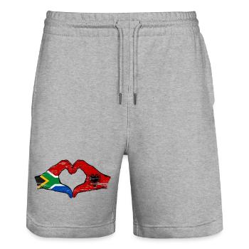 Südafrika Albanien Flagge Hände Herzform used - Stanley/Stella Unisex Bio Joggingshorts Trainer  - Grau meliert - Vorne - Nik (191cm) & Marisol (170cm)