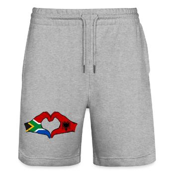 Afrique du Sud Albanie Drapeau Mains Coeur Forme - Short de jogging bio TRAINER Stanley/Stella unisexe - gris chiné - Devant - Nik (191cm) & Marisol (170cm)