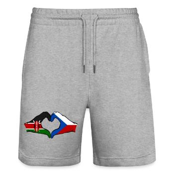 Kenya République tchèque Drapeau Mains Coeur - Short de jogging bio TRAINER Stanley/Stella unisexe - gris chiné - Devant - Nik (191cm) & Marisol (170cm)